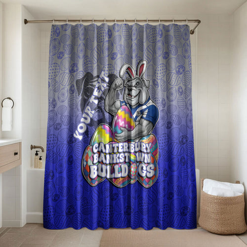 Personalized Canterbury-Bankstown Bulldogs Bathroom Set Easter Mascot - Colorful Eggs Cartoon Style