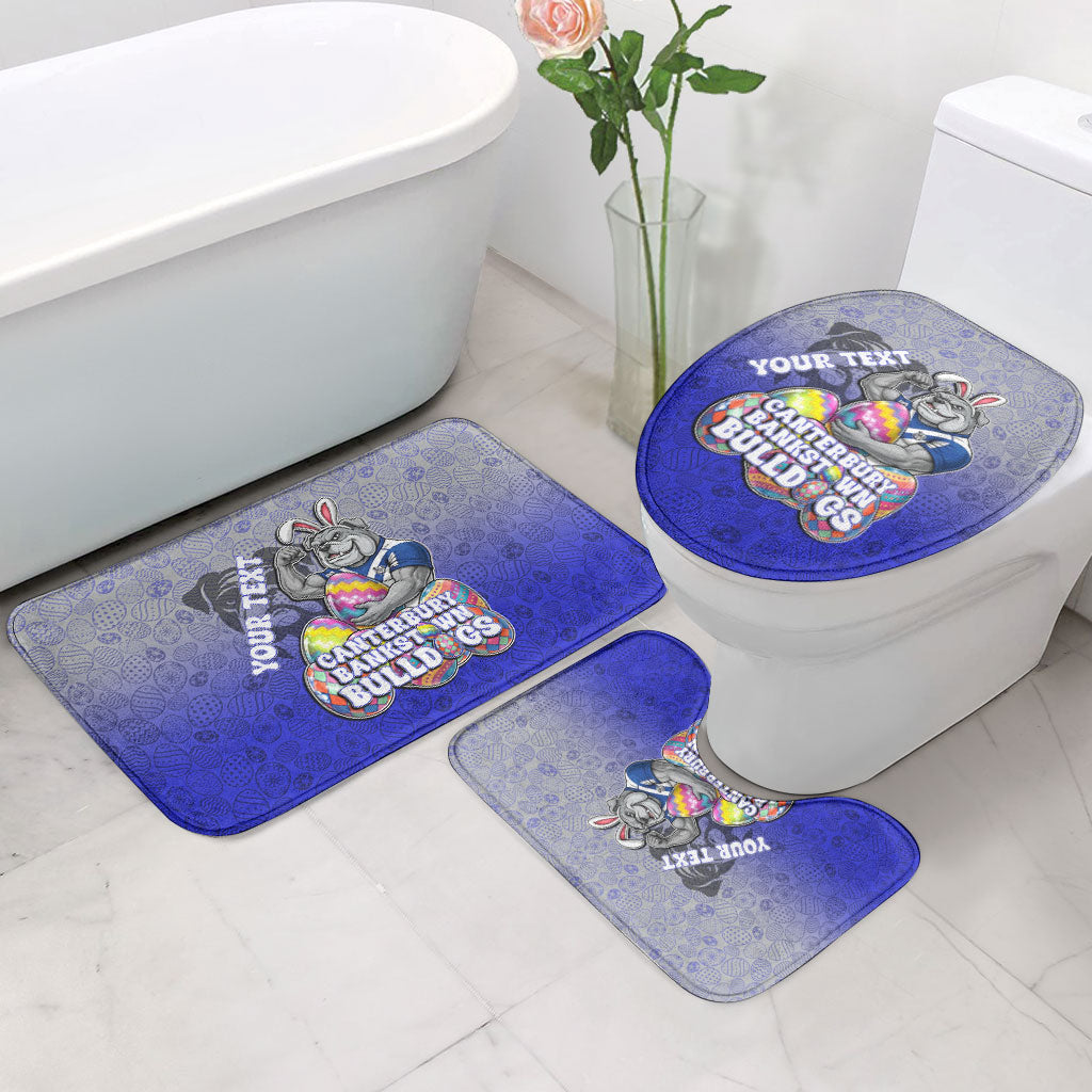 Personalized Canterbury-Bankstown Bulldogs Bathroom Set Easter Mascot - Colorful Eggs Cartoon Style