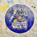 Personalized Canterbury-Bankstown Bulldogs Beach Blanket Easter Mascot - Colorful Eggs Cartoon Style