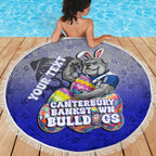 Personalized Canterbury-Bankstown Bulldogs Beach Blanket Easter Mascot - Colorful Eggs Cartoon Style