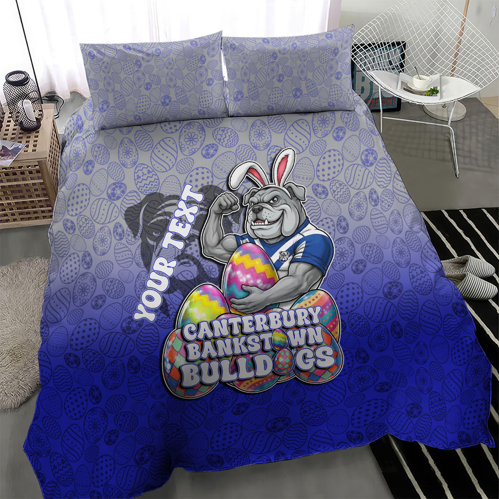 Personalized Canterbury-Bankstown Bulldogs Bedding Set Easter Mascot - Colorful Eggs Cartoon Style
