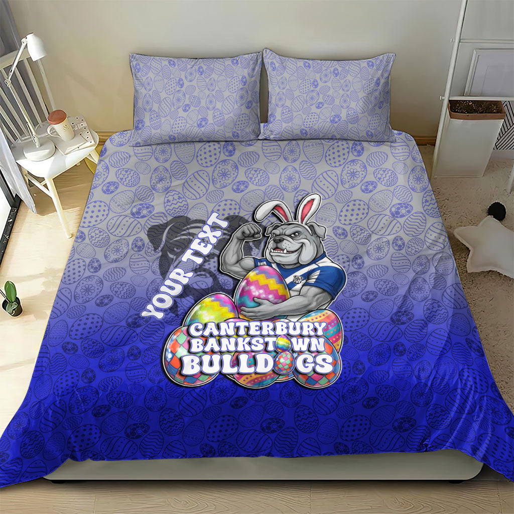 Personalized Canterbury-Bankstown Bulldogs Bedding Set Easter Mascot - Colorful Eggs Cartoon Style