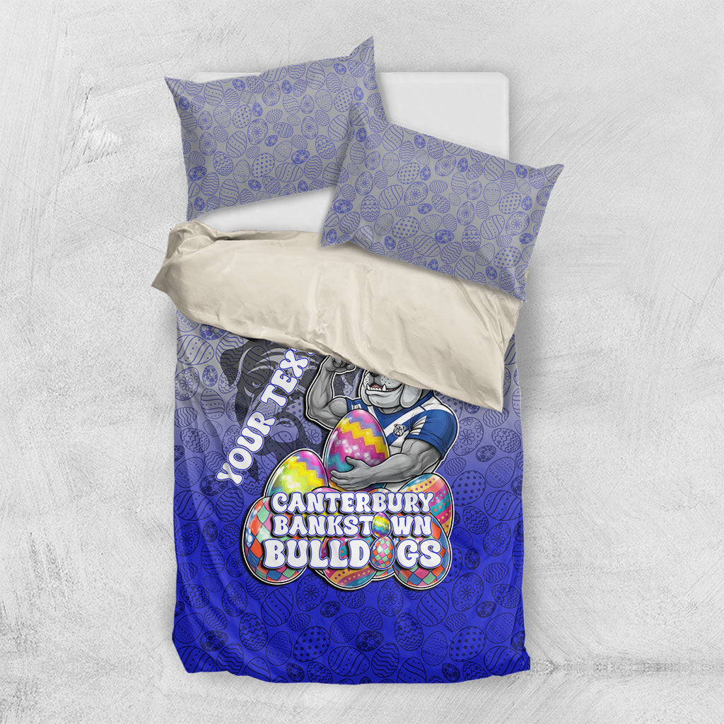 Personalized Canterbury-Bankstown Bulldogs Bedding Set Easter Mascot - Colorful Eggs Cartoon Style