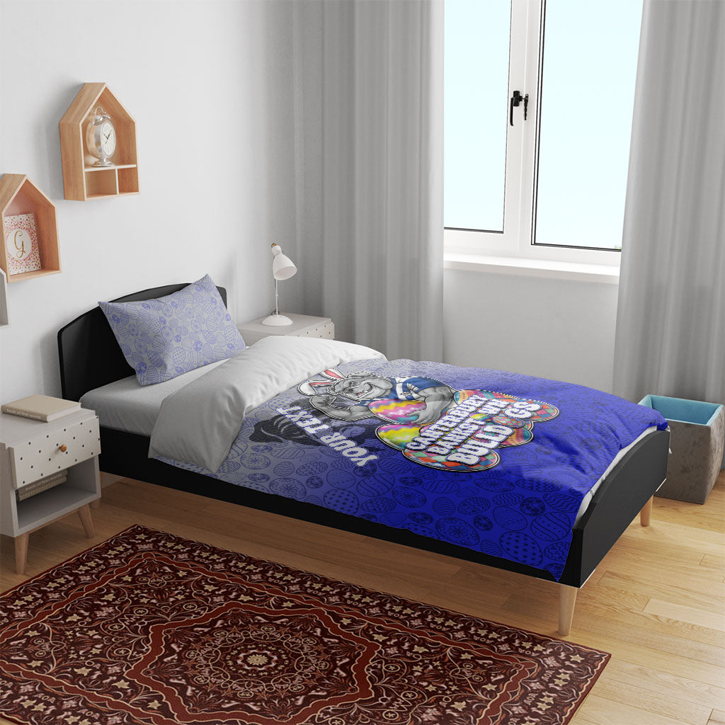 Personalized Canterbury-Bankstown Bulldogs Bedding Set Easter Mascot - Colorful Eggs Cartoon Style