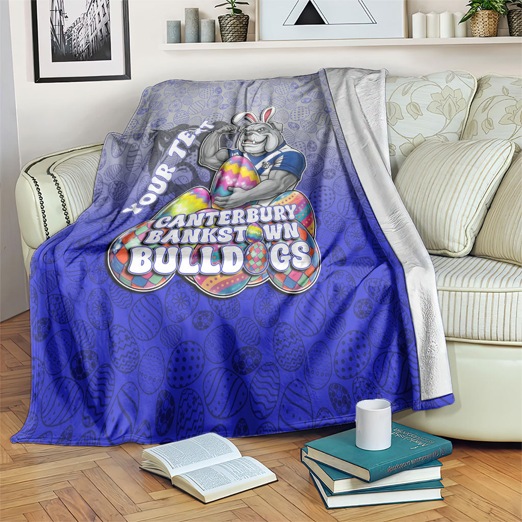 Personalized Canterbury-Bankstown Bulldogs Blanket Easter Mascot - Colorful Eggs Cartoon Style