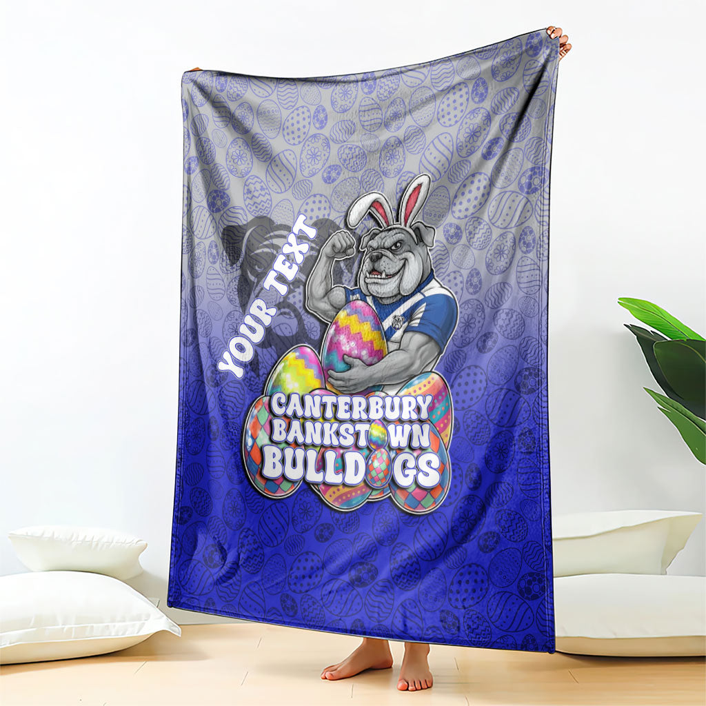 Personalized Canterbury-Bankstown Bulldogs Blanket Easter Mascot - Colorful Eggs Cartoon Style