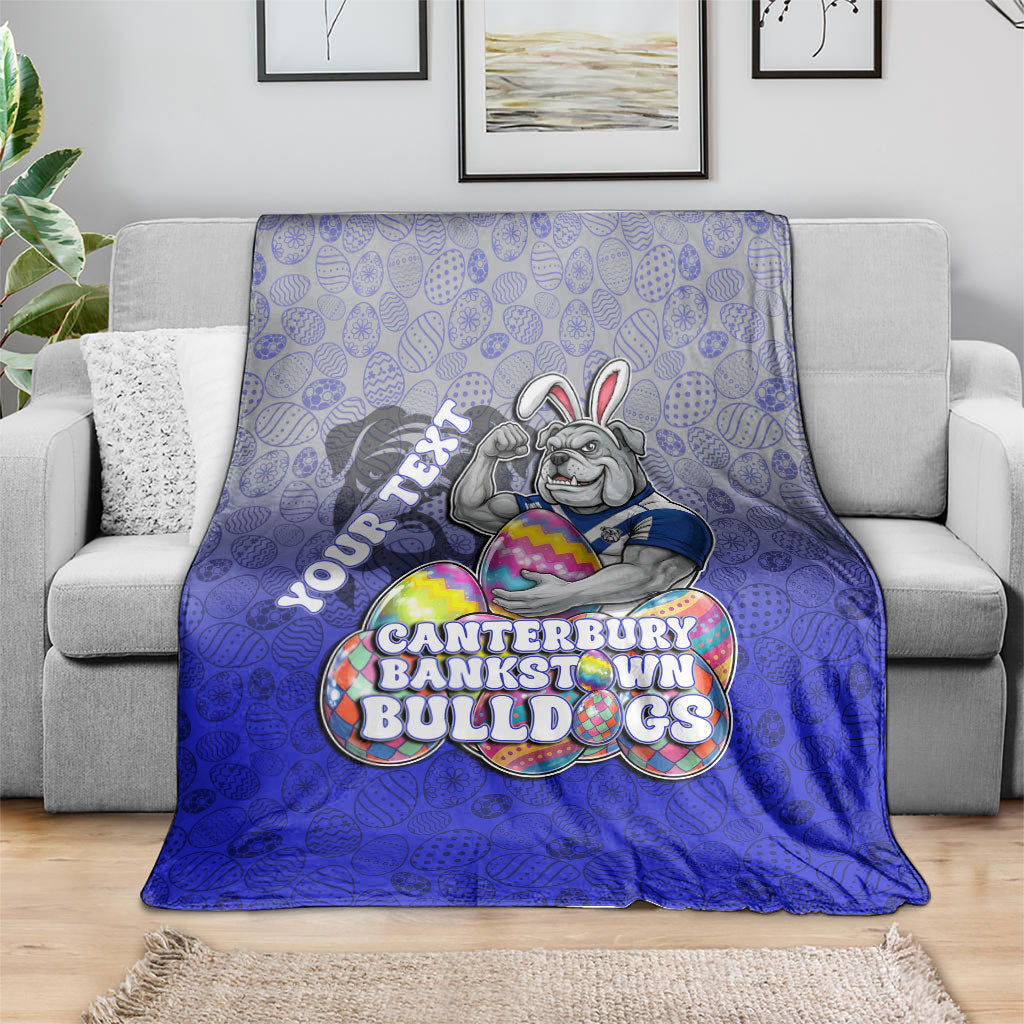 Personalized Canterbury-Bankstown Bulldogs Blanket Easter Mascot - Colorful Eggs Cartoon Style