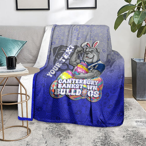 Personalized Canterbury-Bankstown Bulldogs Blanket Easter Mascot - Colorful Eggs Cartoon Style