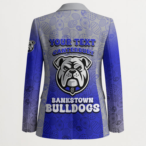 Personalized Canterbury-Bankstown Bulldogs Blazer Easter Mascot - Colorful Eggs Cartoon Style