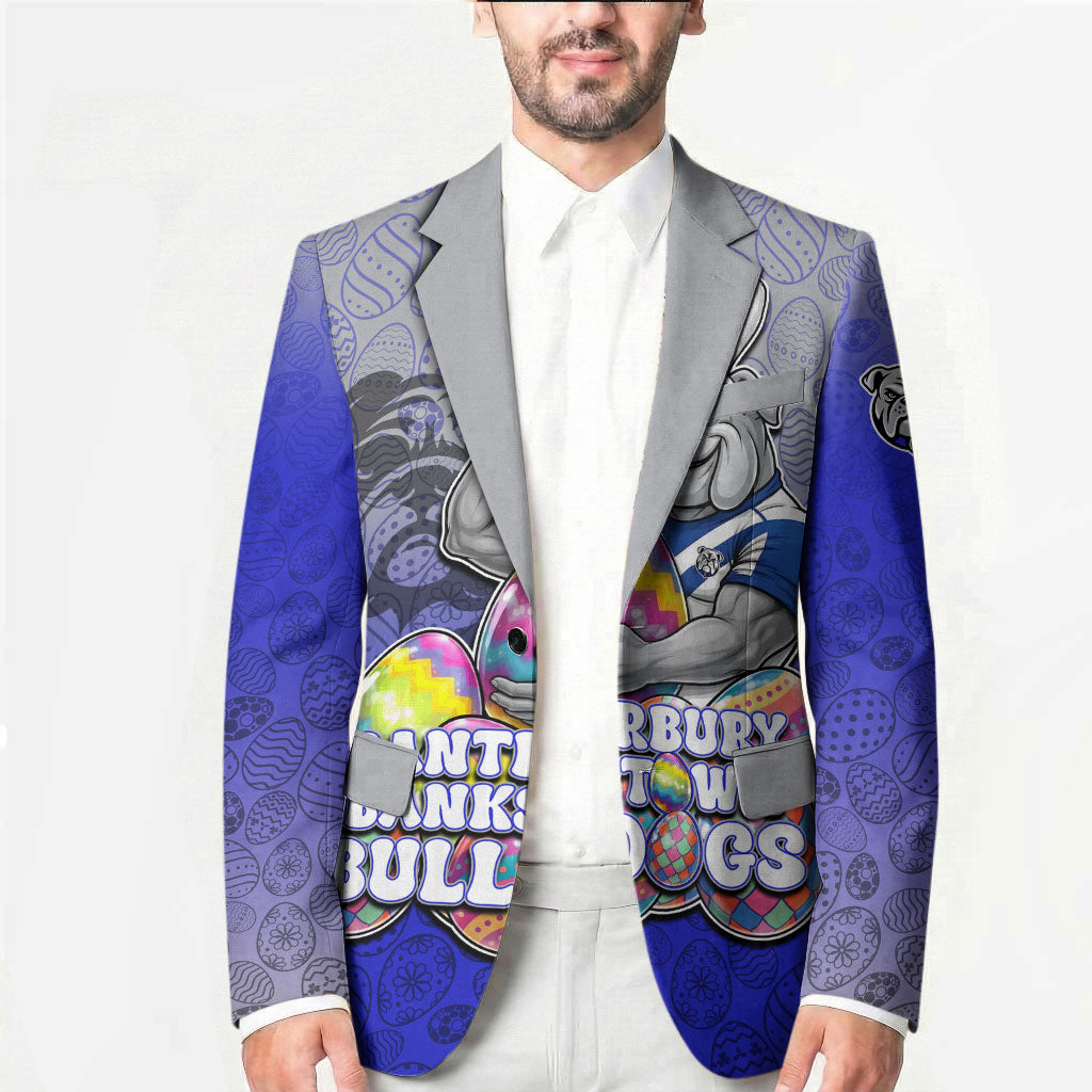 Personalized Canterbury-Bankstown Bulldogs Blazer Easter Mascot - Colorful Eggs Cartoon Style