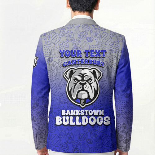 Personalized Canterbury-Bankstown Bulldogs Blazer Easter Mascot - Colorful Eggs Cartoon Style