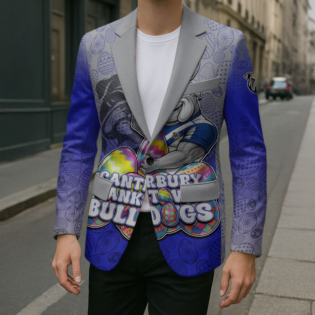 Personalized Canterbury-Bankstown Bulldogs Blazer Easter Mascot - Colorful Eggs Cartoon Style
