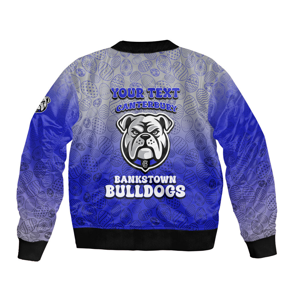 Personalized Canterbury-Bankstown Bulldogs Bomber Jacket Easter Mascot - Colorful Eggs Cartoon Style