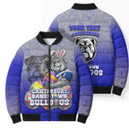 Personalized Canterbury-Bankstown Bulldogs Bomber Puffer Jacket Easter Mascot - Colorful Eggs Cartoon Style
