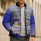 Personalized Canterbury-Bankstown Bulldogs Bomber Puffer Jacket Easter Mascot - Colorful Eggs Cartoon Style