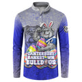 Personalized Canterbury-Bankstown Bulldogs Button Sweatshirt Easter Mascot - Colorful Eggs Cartoon Style