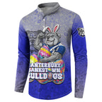 Personalized Canterbury-Bankstown Bulldogs Button Sweatshirt Easter Mascot - Colorful Eggs Cartoon Style