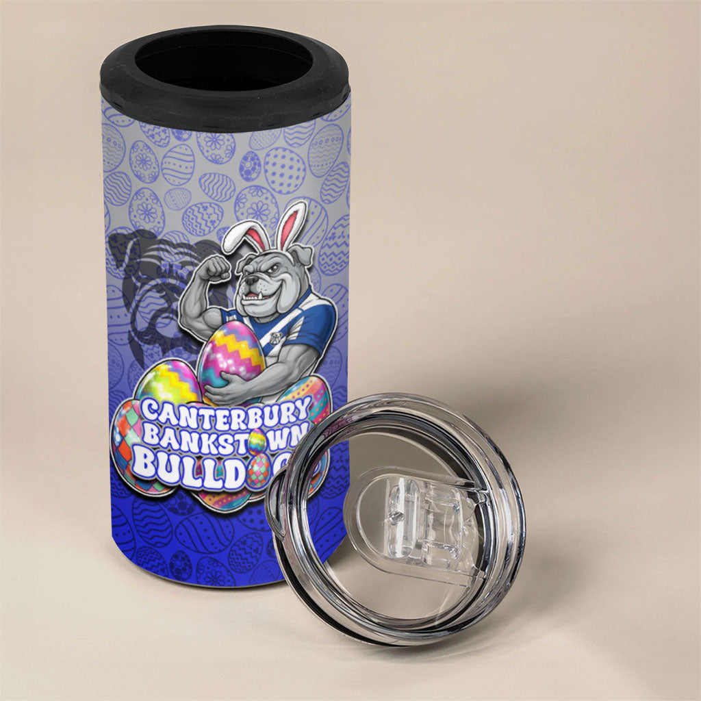 Personalized Canterbury-Bankstown Bulldogs 4 in 1 Can Cooler Tumbler Easter Mascot - Colorful Eggs Cartoon Style
