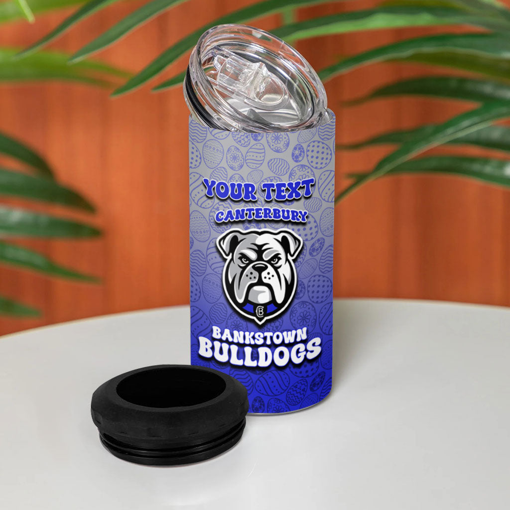 Personalized Canterbury-Bankstown Bulldogs 4 in 1 Can Cooler Tumbler Easter Mascot - Colorful Eggs Cartoon Style