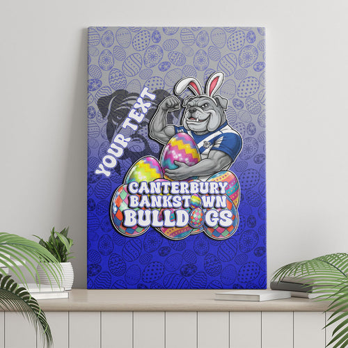 Personalized Canterbury-Bankstown Bulldogs Canvas Wall Art Easter Mascot - Colorful Eggs Cartoon Style