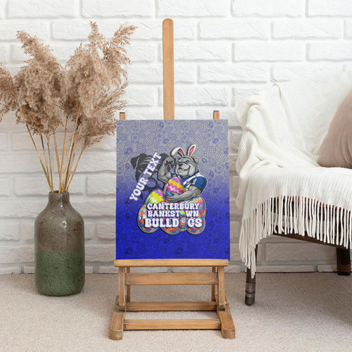 Personalized Canterbury-Bankstown Bulldogs Canvas Wall Art Easter Mascot - Colorful Eggs Cartoon Style