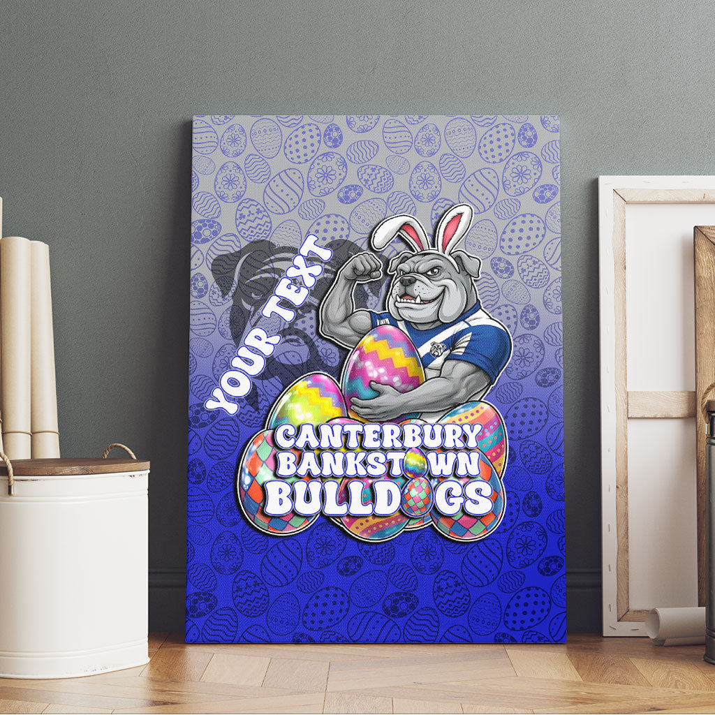 Personalized Canterbury-Bankstown Bulldogs Canvas Wall Art Easter Mascot - Colorful Eggs Cartoon Style