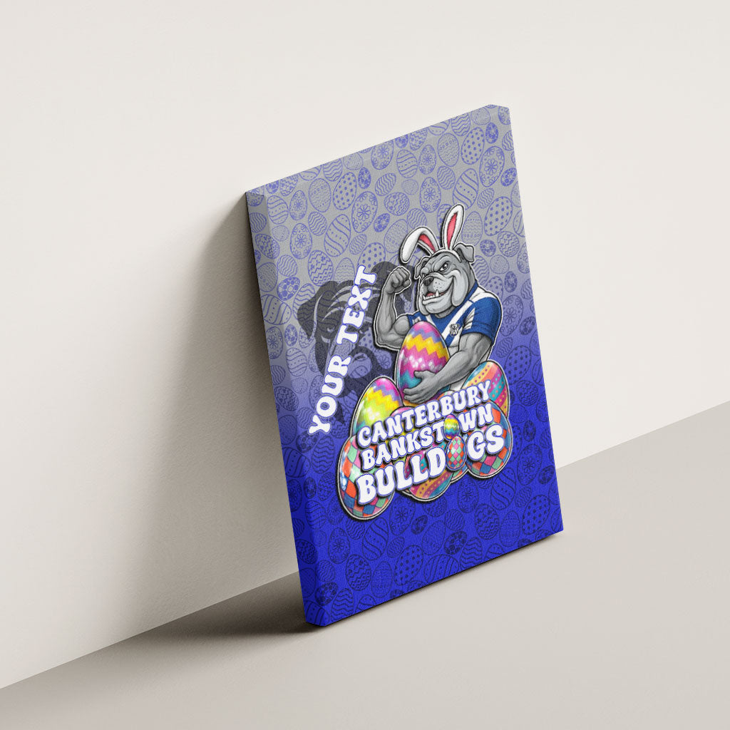Personalized Canterbury-Bankstown Bulldogs Canvas Wall Art Easter Mascot - Colorful Eggs Cartoon Style