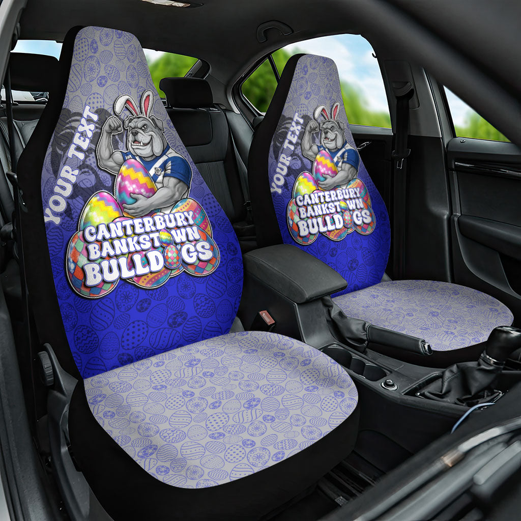 Personalized Canterbury-Bankstown Bulldogs Car Seat Cover Easter Mascot - Colorful Eggs Cartoon Style