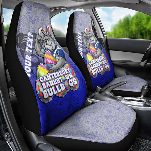 Personalized Canterbury-Bankstown Bulldogs Car Seat Cover Easter Mascot - Colorful Eggs Cartoon Style