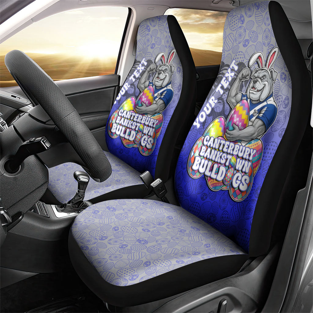 Personalized Canterbury-Bankstown Bulldogs Car Seat Cover Easter Mascot - Colorful Eggs Cartoon Style