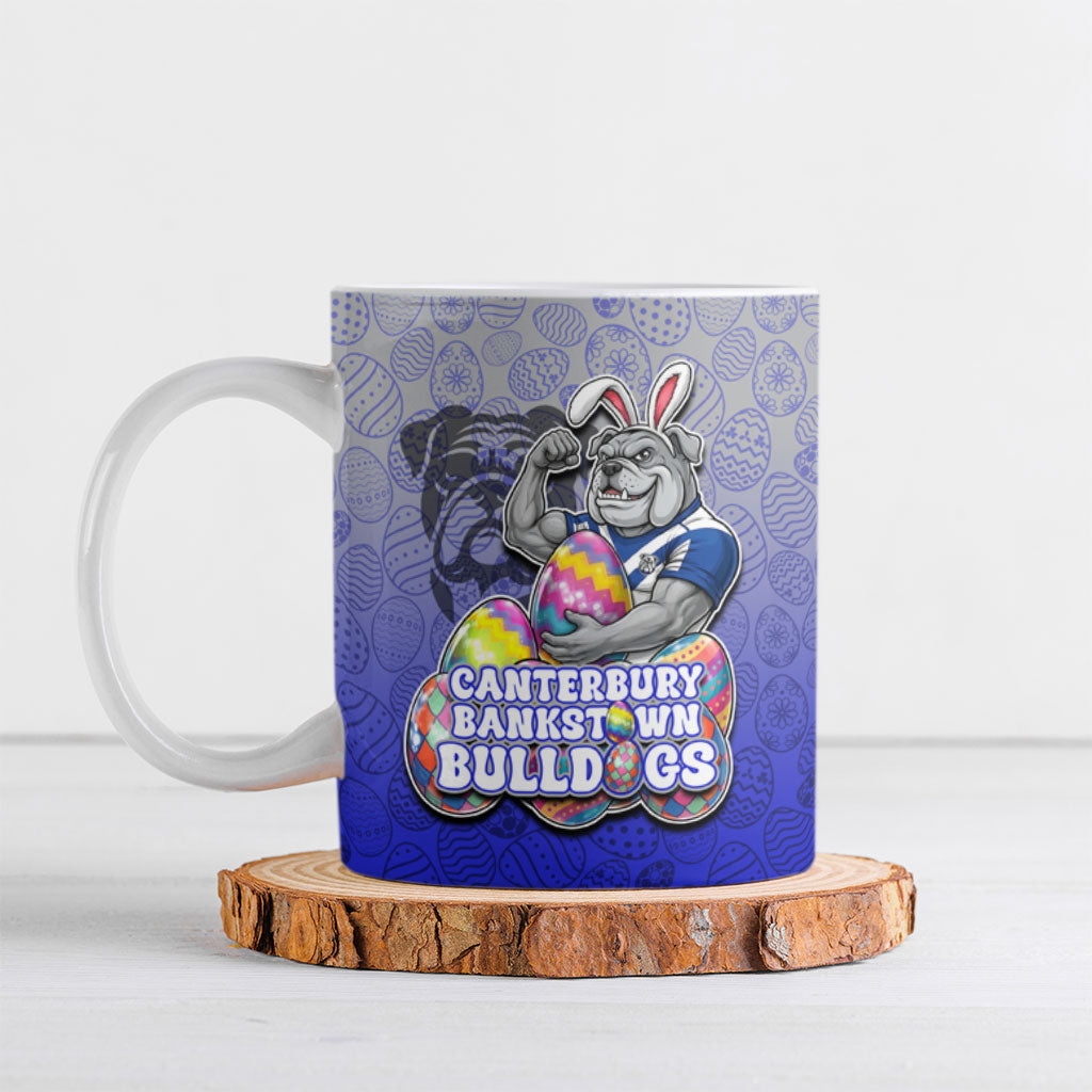 Personalized Canterbury-Bankstown Bulldogs Ceramic Mug Easter Mascot - Colorful Eggs Cartoon Style