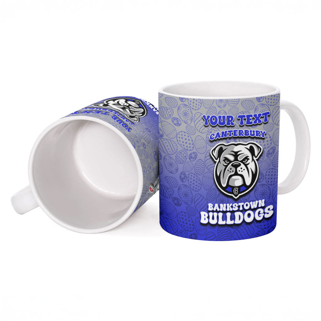 Personalized Canterbury-Bankstown Bulldogs Ceramic Mug Easter Mascot - Colorful Eggs Cartoon Style
