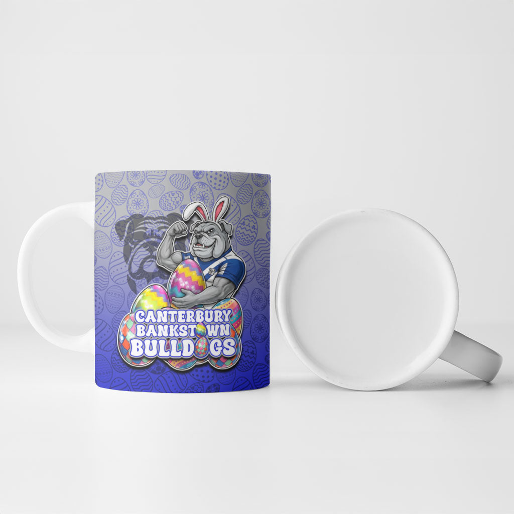 Personalized Canterbury-Bankstown Bulldogs Ceramic Mug Easter Mascot - Colorful Eggs Cartoon Style