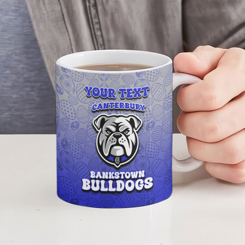 Personalized Canterbury-Bankstown Bulldogs Ceramic Mug Easter Mascot - Colorful Eggs Cartoon Style