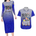 Personalized Canterbury-Bankstown Bulldogs Couples Matching Long Sleeve Bodycon Dress and Hawaiian Shirt Easter Mascot - Colorful Eggs Cartoon Style
