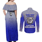 Personalized Canterbury-Bankstown Bulldogs Couples Matching Off Shoulder Maxi Dress and Long Sleeve Button Shirt Easter Mascot - Colorful Eggs Cartoon Style