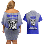 Personalized Canterbury-Bankstown Bulldogs Couples Matching Off Shoulder Short Dress and Hawaiian Shirt Easter Mascot - Colorful Eggs Cartoon Style