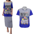Personalized Canterbury-Bankstown Bulldogs Couples Matching Puletasi and Hawaiian Shirt Easter Mascot - Colorful Eggs Cartoon Style
