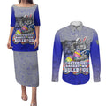 Personalized Canterbury-Bankstown Bulldogs Couples Matching Puletasi and Long Sleeve Button Shirt Easter Mascot - Colorful Eggs Cartoon Style