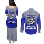 Personalized Canterbury-Bankstown Bulldogs Couples Matching Puletasi and Long Sleeve Button Shirt Easter Mascot - Colorful Eggs Cartoon Style