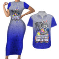 Personalized Canterbury-Bankstown Bulldogs Couples Matching Short Sleeve Bodycon Dress and Hawaiian Shirt Easter Mascot - Colorful Eggs Cartoon Style