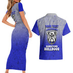 Personalized Canterbury-Bankstown Bulldogs Couples Matching Short Sleeve Bodycon Dress and Hawaiian Shirt Easter Mascot - Colorful Eggs Cartoon Style