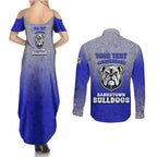 Personalized Canterbury-Bankstown Bulldogs Couples Matching Summer Maxi Dress and Long Sleeve Button Shirt Easter Mascot - Colorful Eggs Cartoon Style