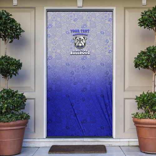 Personalized Canterbury-Bankstown Bulldogs Door Cover Easter Mascot - Colorful Eggs Cartoon Style