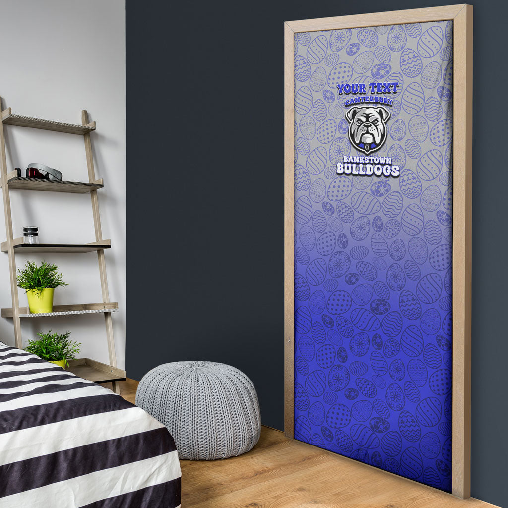 Personalized Canterbury-Bankstown Bulldogs Door Cover Easter Mascot - Colorful Eggs Cartoon Style