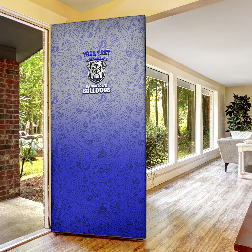 Personalized Canterbury-Bankstown Bulldogs Door Cover Easter Mascot - Colorful Eggs Cartoon Style