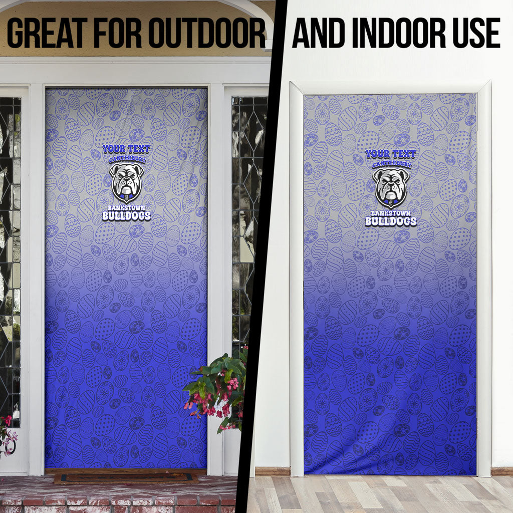 Personalized Canterbury-Bankstown Bulldogs Door Cover Easter Mascot - Colorful Eggs Cartoon Style