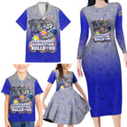 Personalized Canterbury-Bankstown Bulldogs Family Matching Long Sleeve Bodycon Dress and Hawaiian Shirt Easter Mascot - Colorful Eggs Cartoon Style