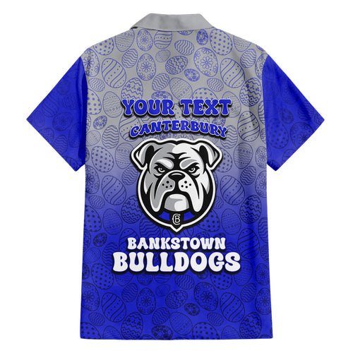 Personalized Canterbury-Bankstown Bulldogs Family Matching Long Sleeve Bodycon Dress and Hawaiian Shirt Easter Mascot - Colorful Eggs Cartoon Style