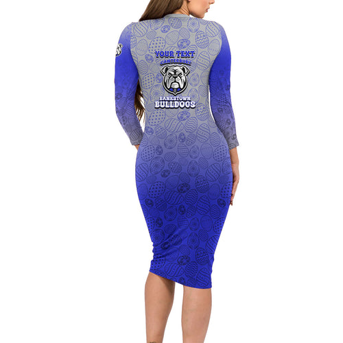 Personalized Canterbury-Bankstown Bulldogs Family Matching Long Sleeve Bodycon Dress and Hawaiian Shirt Easter Mascot - Colorful Eggs Cartoon Style